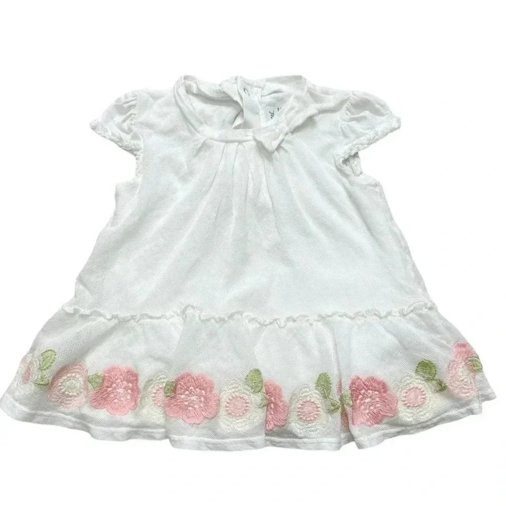 Moyoral Embroidered Floral Gauzy Cotton Cap Sleeve Bow Dress Size 12-18m